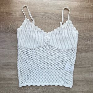 New Frankie’s Bikinis Colette Crochet Tank Top Camisole in White large